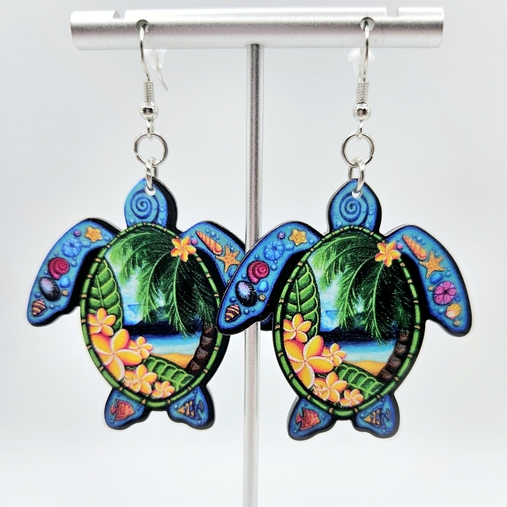 Sea Turtle Tropical Floral Palmtree Lightweight Acrylic Dangle Earrings New